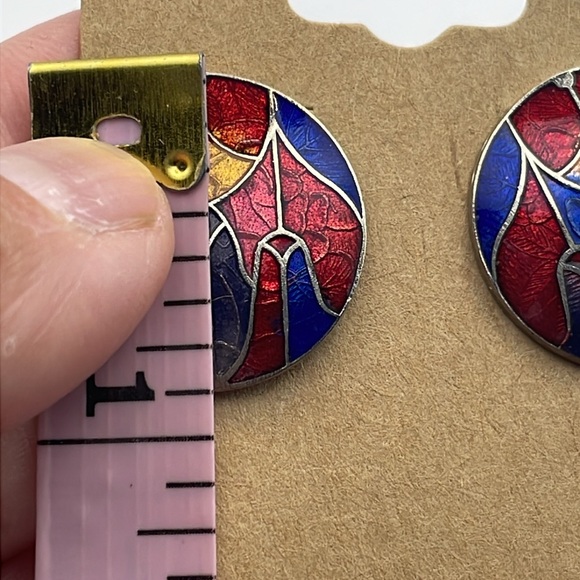 Vintage Cloisonné (Cloisonne) Multi-Colored Round Stud Earrings (CPS37) - Picture 4 of 5